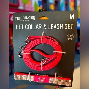 True Religion NWT Hot Pink Rhinestone Classic True Dog Pet Collar & Leash Set